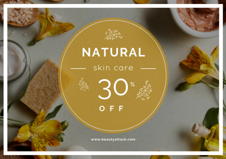 Plantilla de diseño de Natural Skincare Discount Offer with Handmade Soaps and Flowers Flyer A5 Horizontal 
