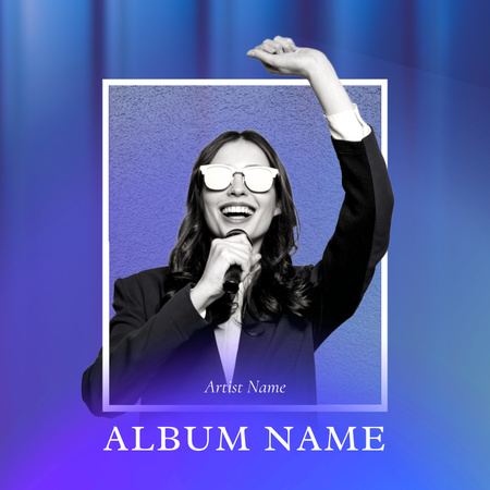 Ontwerpsjabloon van Album Cover van Muziekrelease met vrouw die hand opsteekt