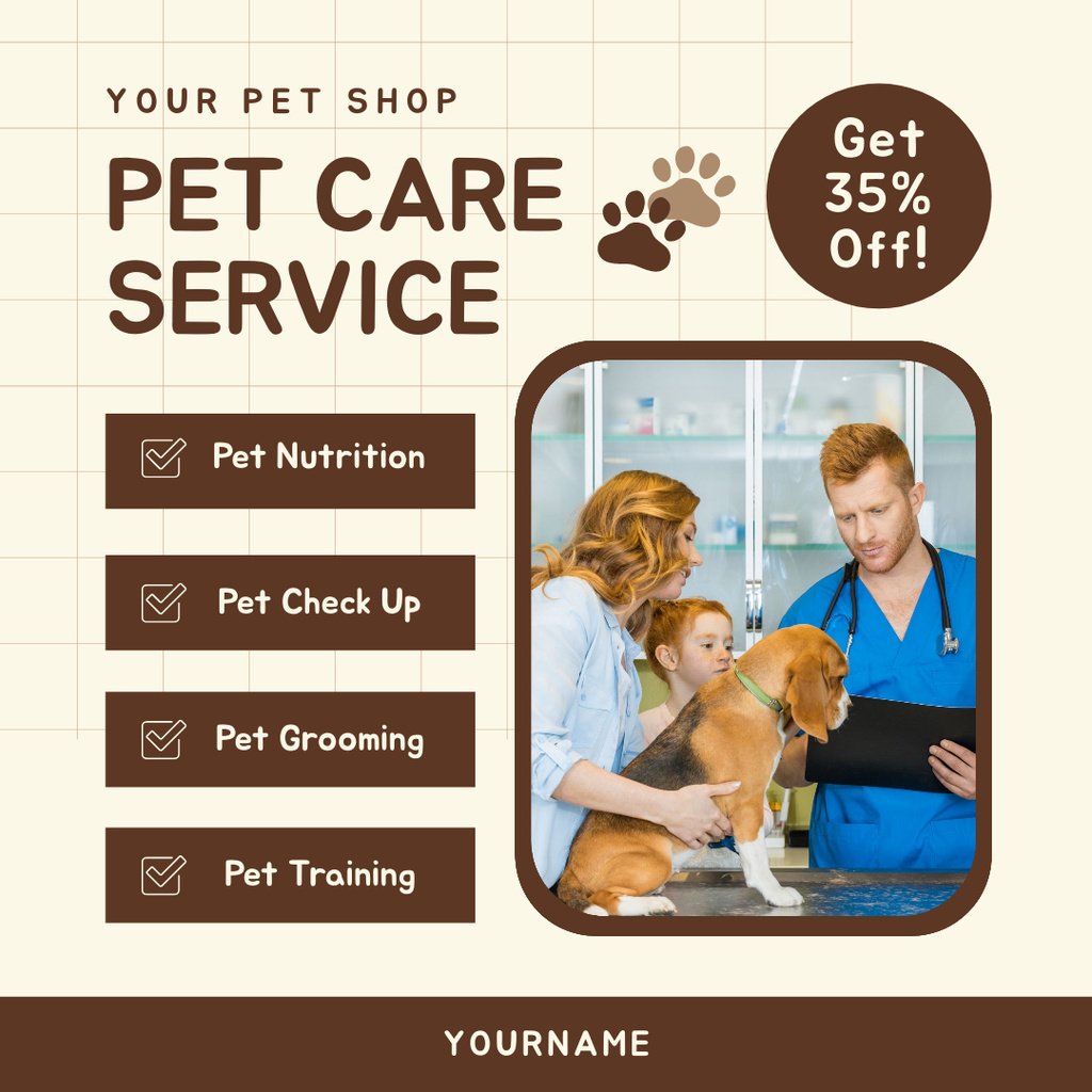 Offer Discounts on Pet Care Services Instagram ADデザインテンプレート