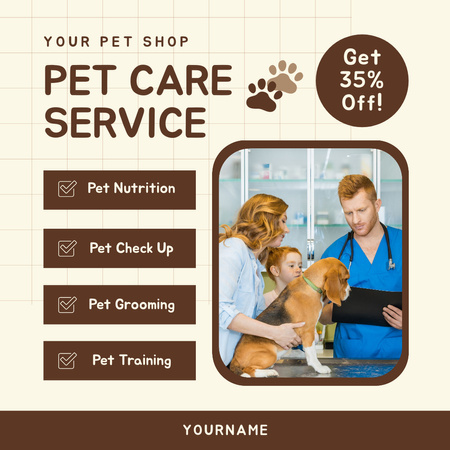 Evcil Hayvan Bakım Hizmetlerinde İndirim Sunun Instagram AD Tasarım Şablonu