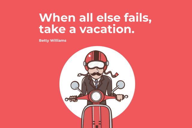 Quote about Vacation with Man on Motorbike in Red Postcard 4x6in Modelo de Design
