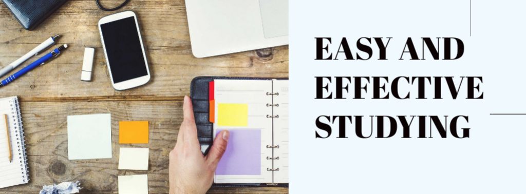 Easy and effective studying with Stationery and smartphone Facebook cover Design Template