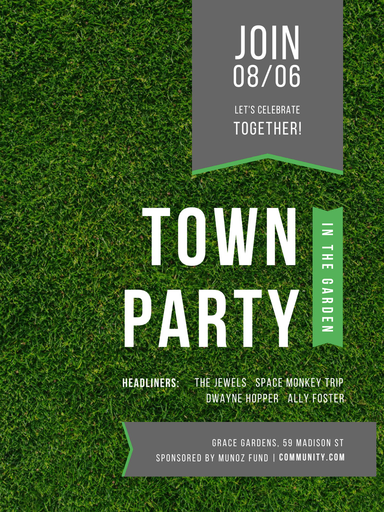 Town Party in the Garden Announcement on Green Grass Poster USデザインテンプレート
