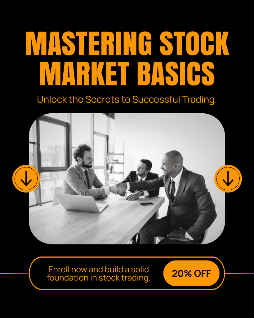 Businessmen Discussing Basic Stock Trading Strategy Instagram Post Vertical Modelo de Design