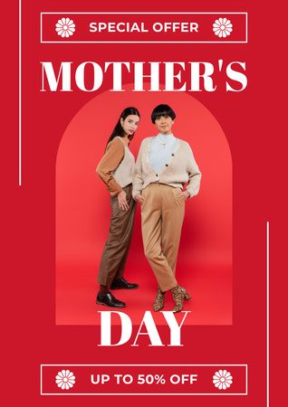 Designvorlage Stilvolle Mutter mit Tochter am Muttertag für Poster