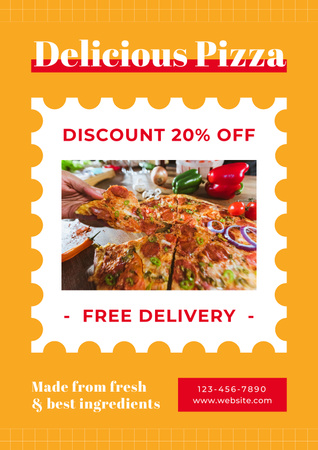 Designvorlage Discount and Free Delivery Delicious Pizza für Poster