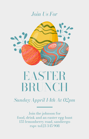 Easter Brunch Announcement with Painted Eggs Invitation 4.6x7.2in Design Template