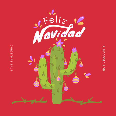 Christmas Greeting with Decorated Cactus Instagram Design Template