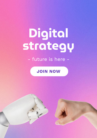 Digital Strategy Ad with Human and Robot Hands Poster Šablona návrhu