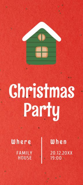 Christmas Party Announcement with Tiny House on Red Invitation 9.5x21cm Šablona návrhu