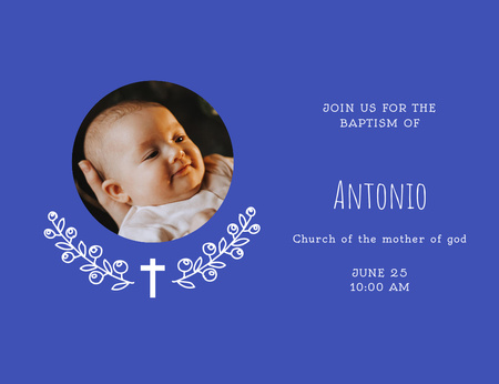 Template di design annuncio del battesimo con il carino neonato Invitation 13.9x10.7cm Horizontal