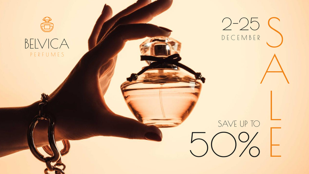 Sale Offer with Woman Holding Perfume Bottle FB event coverデザインテンプレート
