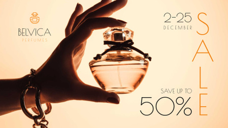 Template di design Sale Offer with Woman Holding Perfume Bottle FB event cover