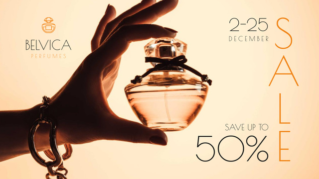 Sale Offer with Woman Holding Perfume Bottle FB event cover Design Template