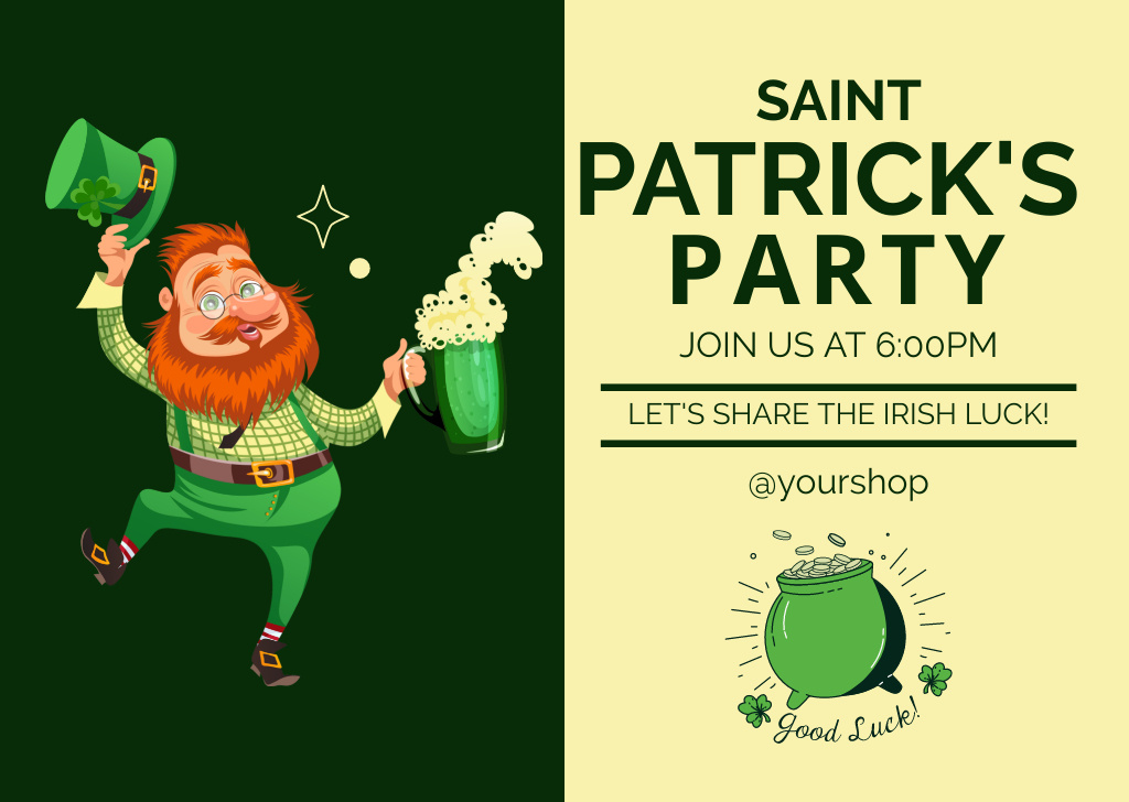 Jovial St. Patrick's Day Salutation With Leprechaun Card Modelo de Design