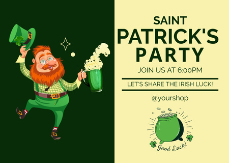 Jovial St. Patrick's Day Salutation With Leprechaun Card Design Template