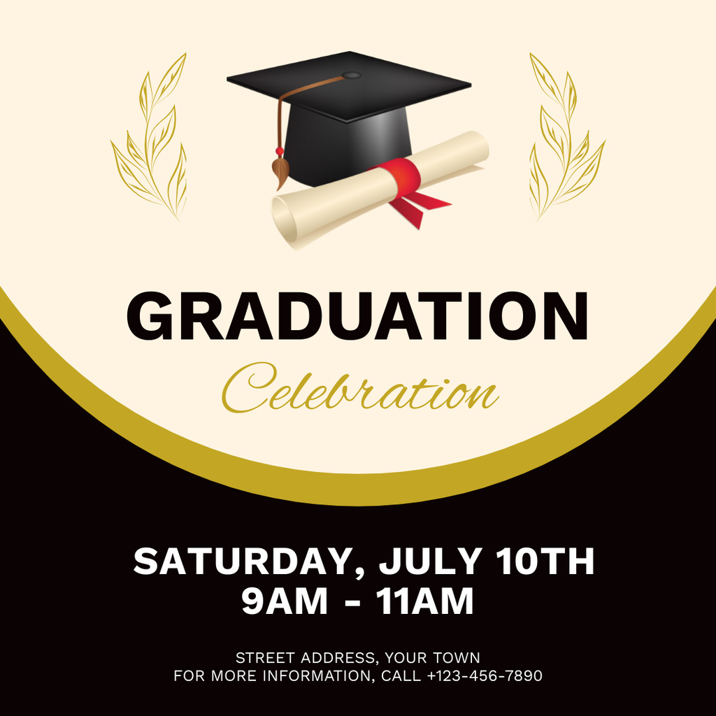 Graduation Party Celebration Ad on Black and Beige Instagramデザインテンプレート