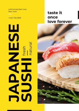 Designvorlage Japanese Restaurant Advertisement Fresh Sushi für Flayer