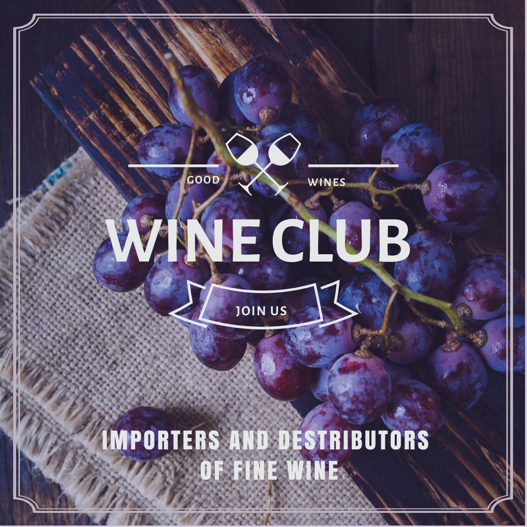 Wine club Invitation with fresh grapes Instagram AD tervezősablon