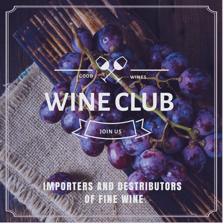 Wine club Invitation with fresh grapes Instagram AD Design Template