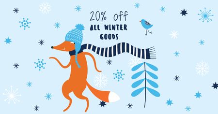 Winter Goods Sale with Cute Fox Facebook AD Design Template