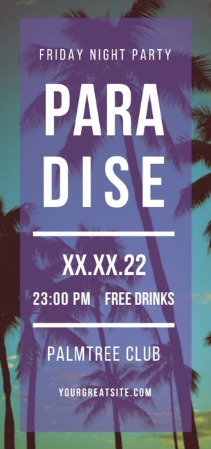 Night Party Invitation with Tropical Palm Trees Flyer DIN Large Tasarım Şablonu
