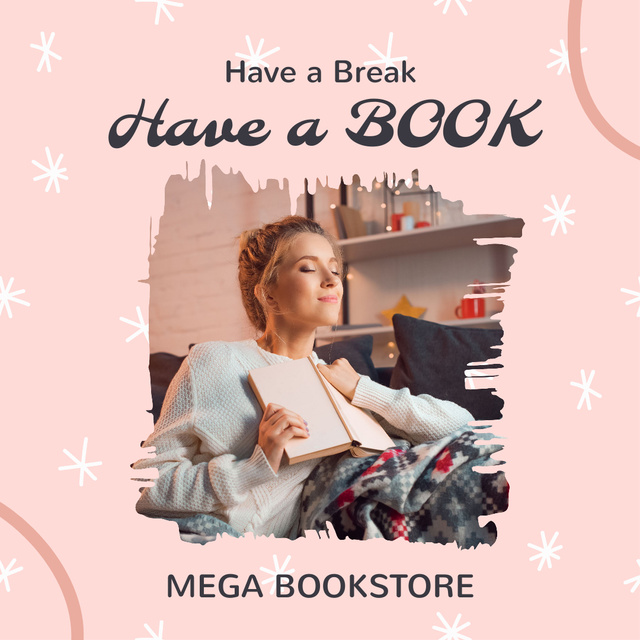 Books Sale Announcement with Romantic Young Woman Instagram tervezősablon