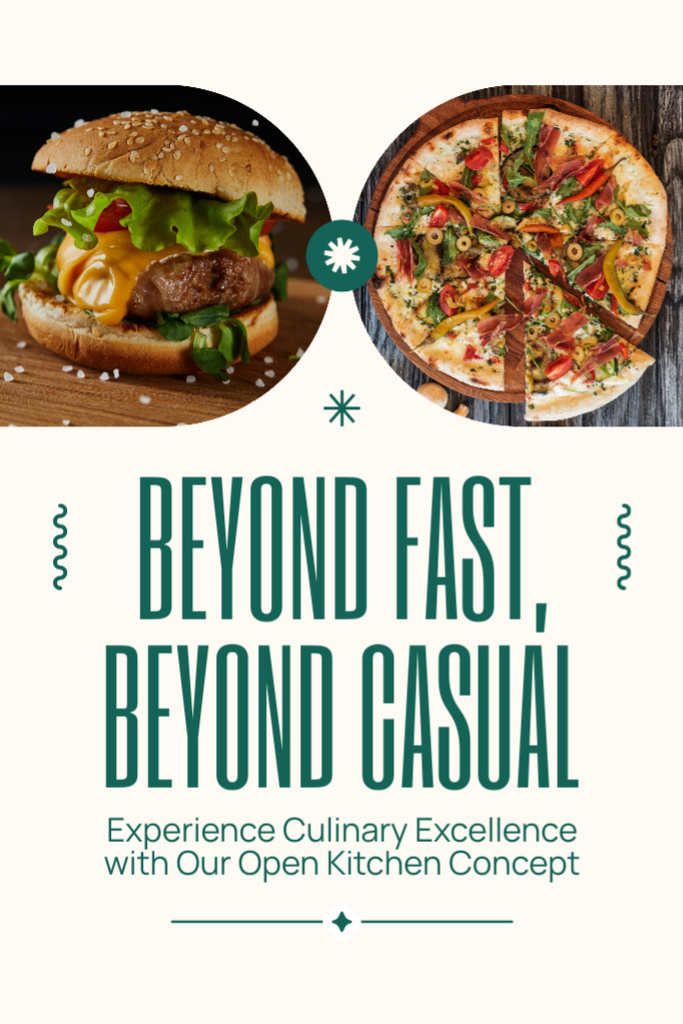 Fast Casual Restaurant Ad with Burger and Pizza Tumblr Tasarım Şablonu