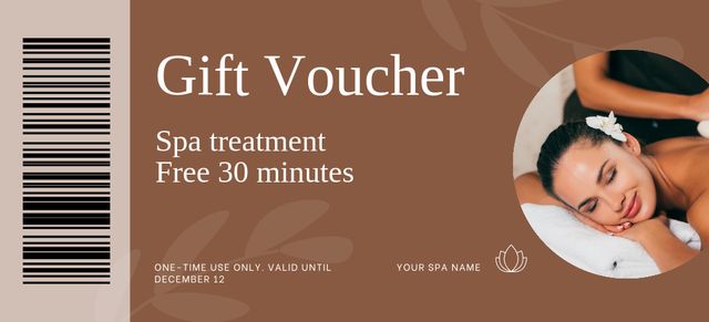 Spa Treatment Offer with Young Woman Coupon 3.75x8.25in Šablona návrhu