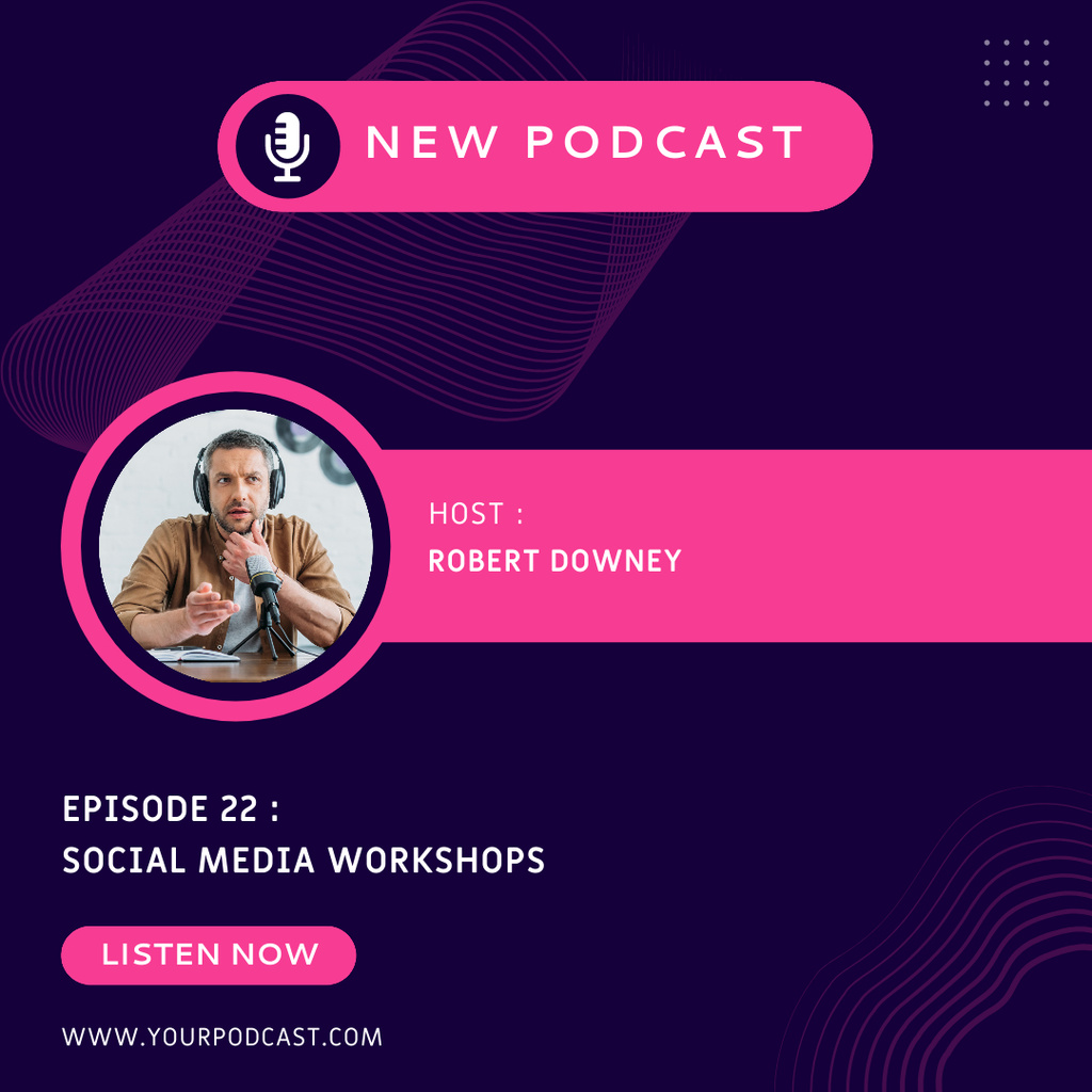 Szablon projektu New Podcast Announcement With Violet And Pink Background Instagram
