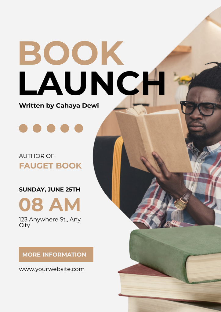 Book Launch Announcement with Reading Man Poster Modelo de Design