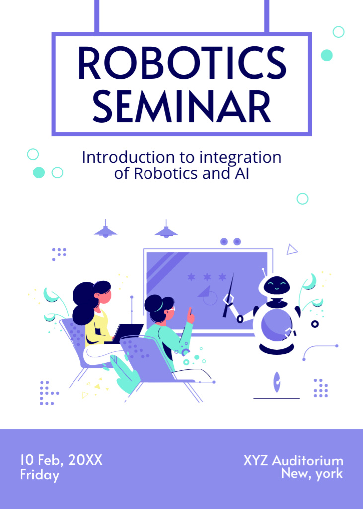 Plantilla de diseño de Technology Seminar Announcement with Robot Invitation 