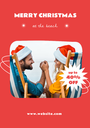 Romantic Couple Relaxing on Loungers on Christmas in July Postcard A5 Vertical Design Template