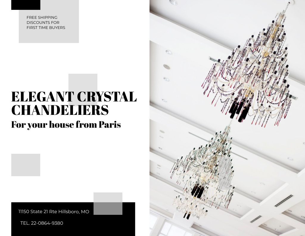Platilla de diseño Awesome Crystal Chandeliers Offer With Shipping Flyer 8.5x11in Horizontal