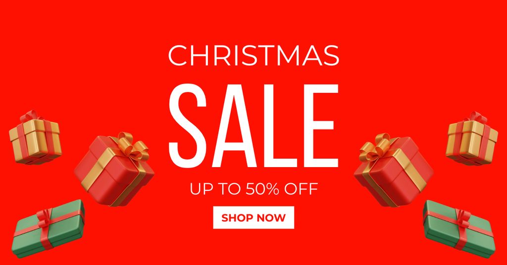Plantilla de diseño de Christmas Holiday Gifts Sale Red Facebook AD 