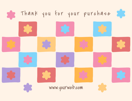 Thank You for Purchase Message with Checker Floral Pattern Thank You Card 5.5x4in Horizontal Design Template