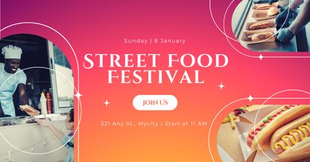 Street Food Festival Announcement with Hot Dogs Facebook AD Πρότυπο σχεδίασης