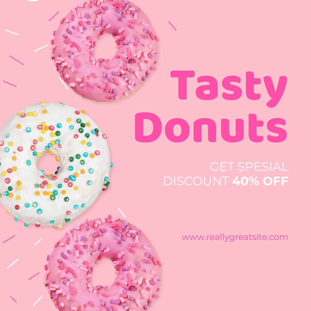 Tasty Donuts Offer on Pink Instagram AD – шаблон для дизайна