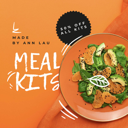 Plantilla de diseño de anuncio de kits de comidas con ensalada saludable Instagram AD 