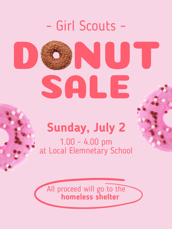 Объявление о распродаже пончиков от Скаутской организации в розовом цвете Poster US – шаблон для дизайна