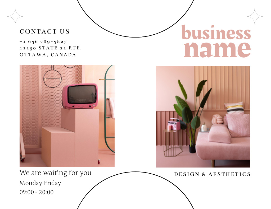 Interior Design Offer with Bright Pink Vintage Room Brochure 8.5x11in Bi-fold Tasarım Şablonu