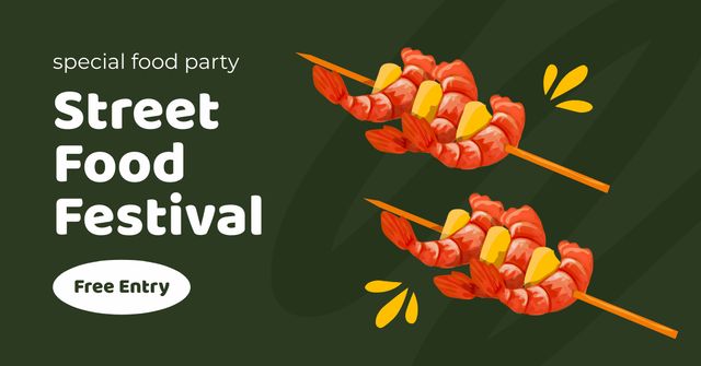 Street Food Festival Ad with Snacks on Sticks Facebook AD Design Template