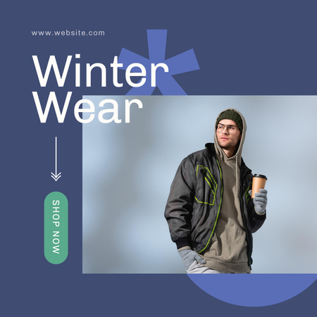 Stylish Man with Coffee for Winter Wear Ad Instagram Design Template