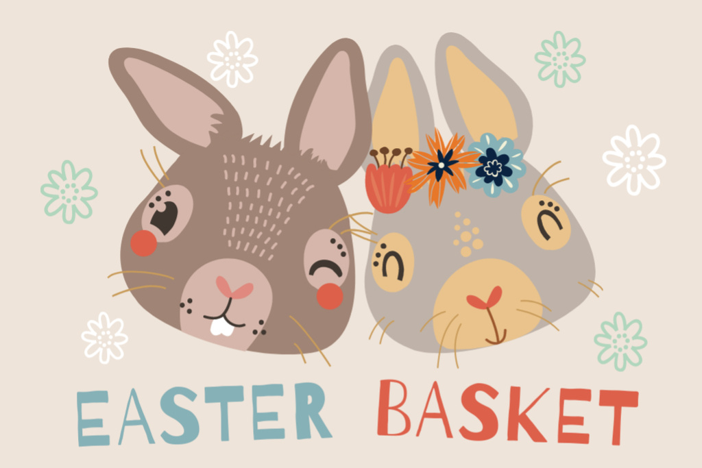 Easter Holiday with Cute Bunnies Label Tasarım Şablonu