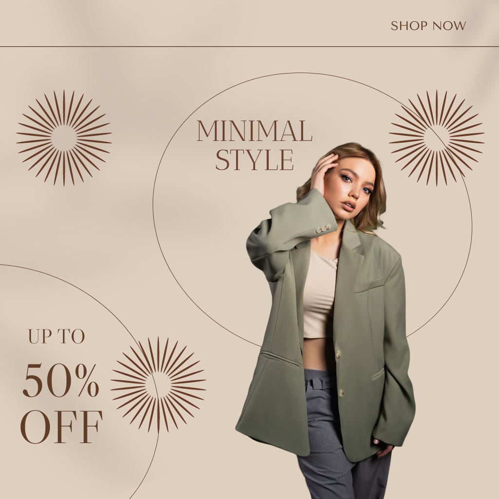 Platilla de diseño Women's Clothing Sale Event with Woman in Jacket Instagram