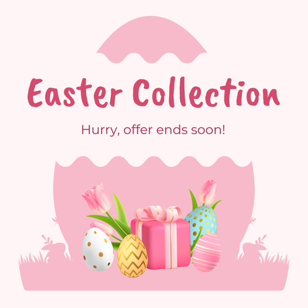 Designvorlage Promo der Osterkollektion mit rosa Geschenk für Animated Post