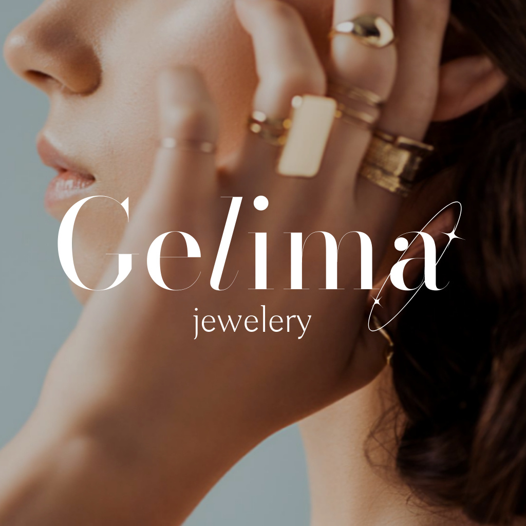 Jewelry Ad with Woman wearing Rings Logoデザインテンプレート