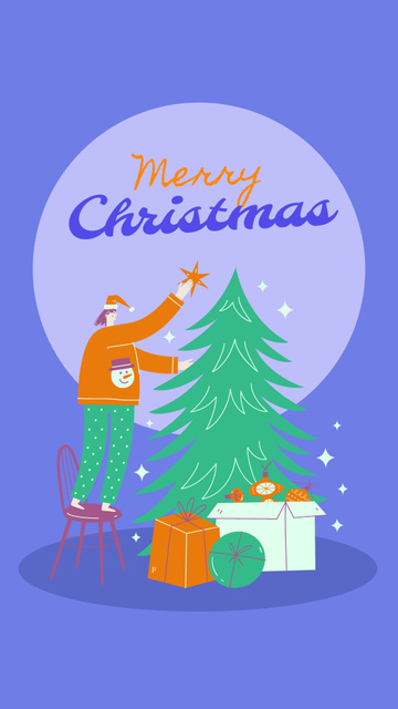 Designvorlage Cute Christmas Greeting with Decorating Tree für Instagram Story