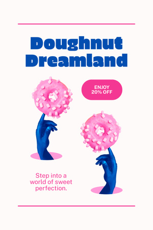 Doughnut Shop Ad with Pink Donuts with Glaze Pinterest Design Template