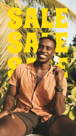 Summer Sale Ad with Smiling Young Man Instagram Story Design Template